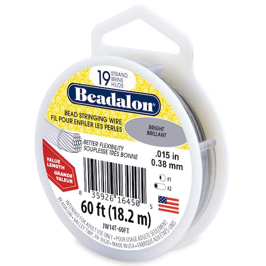 Beadalon® 0.38mm Bright 19 Strand Bead Stringing Wire, 60ft.